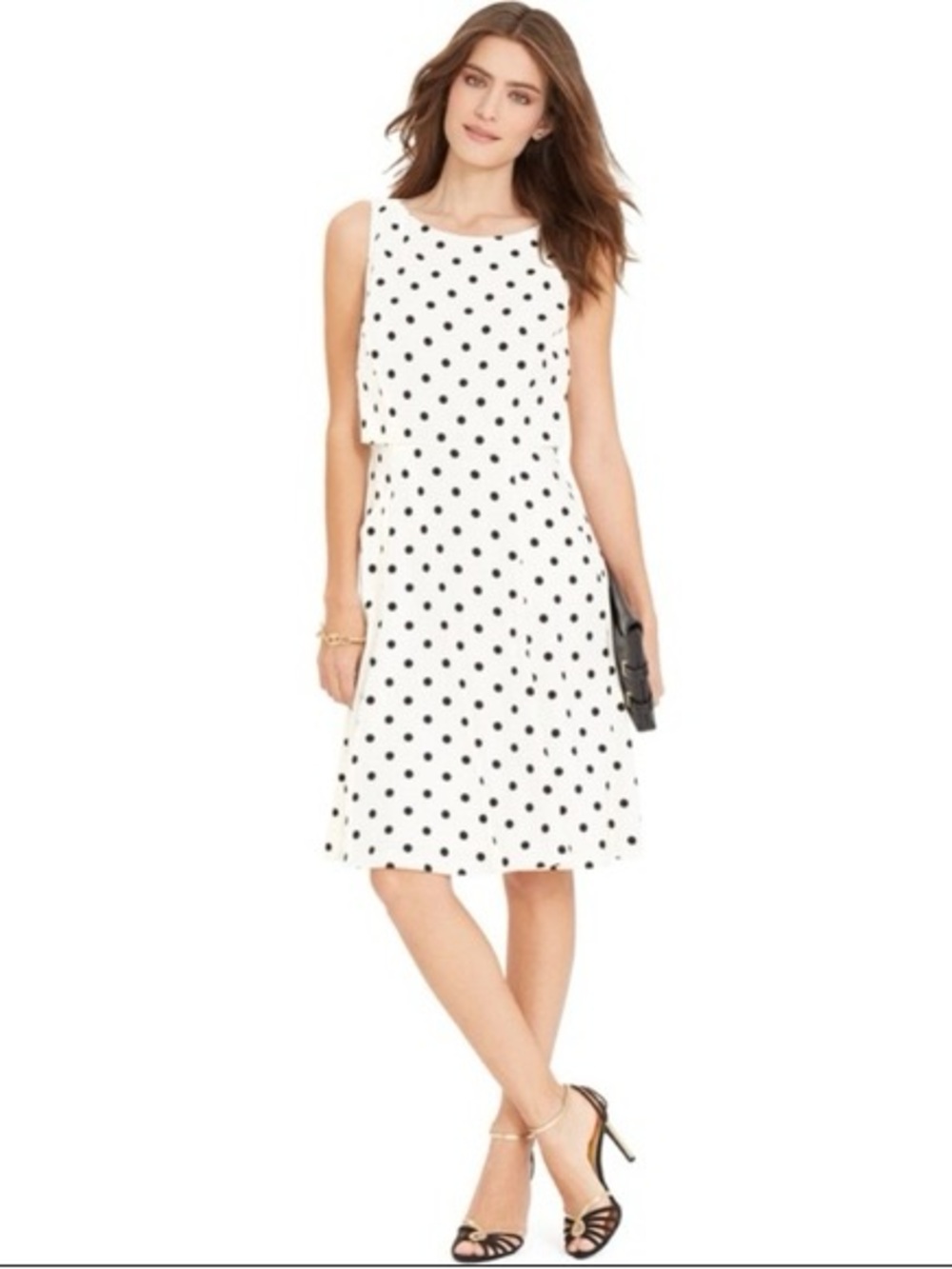 Lauren Ralph Lauren Polka Dot Sheath Dress White Black Sleeveless Size 10